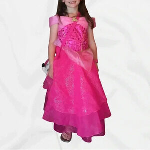 Girls 9/10 Princess Aurora Pink Costume Dress Disney Sleeping Beauty